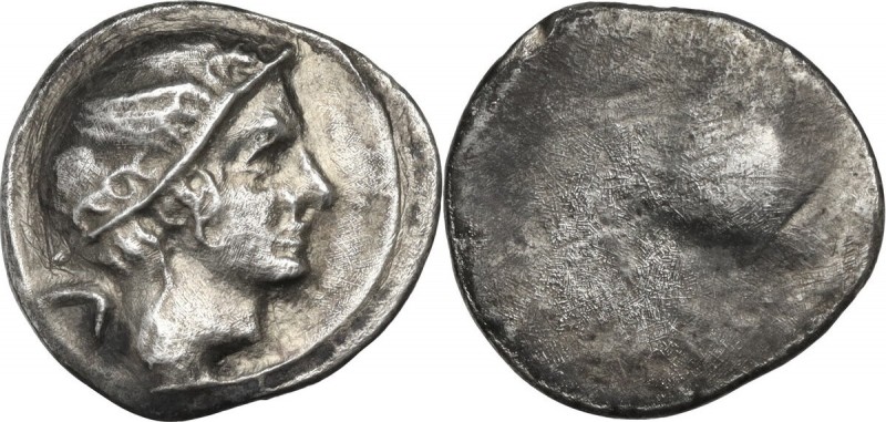 Greek Italy. Etruria, Populonia. AR 5-Asses, 3rd century BC. Obv. Head of Turms ...