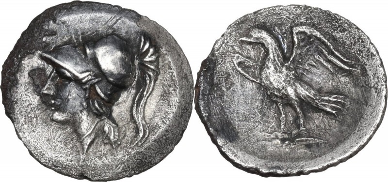 Greek Italy. Central Italy, Alba Fucens. AR Obol, 280-275 BC. Obv. Head of Miner...