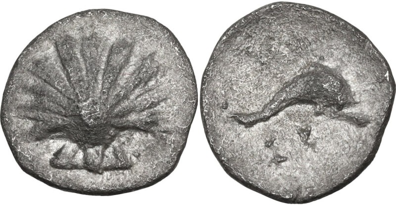 Greek Italy. Southern Apulia, Tarentum. AR Litra, c. 325-280 BC. Obv. Cockle she...