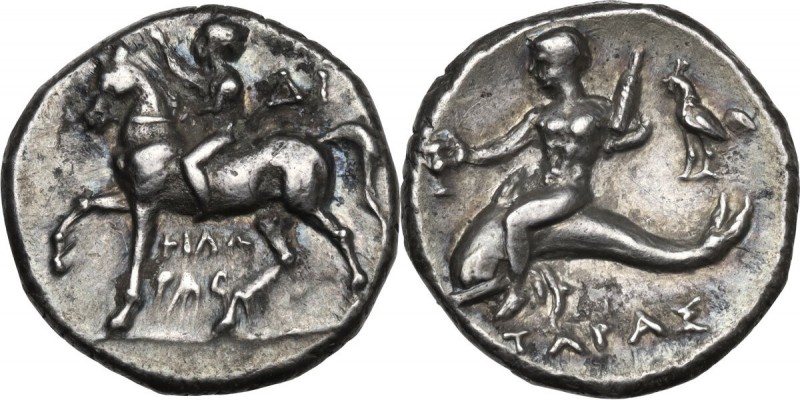 Greek Italy. Southern Apulia, Tarentum. AR Stater, c. 272-240 BC. Obv. Youth on ...