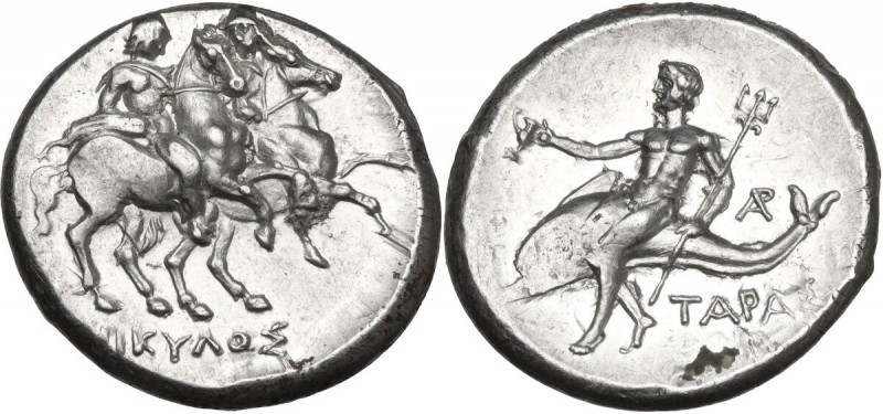 Greek Italy. Southern Apulia, Tarentum. AR Nomos, c. 272-235 BC. Obv. The Diosko...