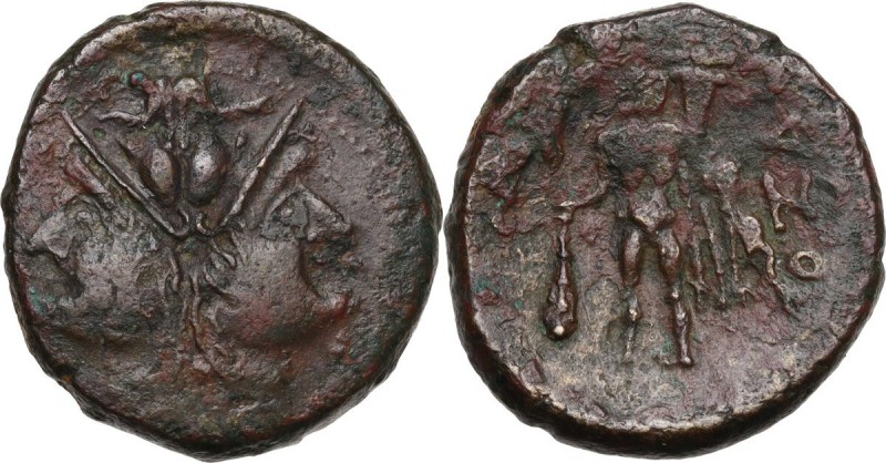 Greek Italy. Southern Apulia, Uxentum. AE 23 mm. (As), c. 125-90 BC. Obv. Janifo...