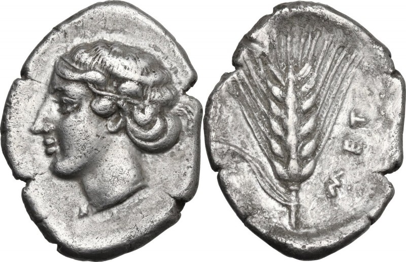 Greek Italy. Southern Lucania, Metapontum. AR Nomos, c. 430-400 BC. Obv. Head of...