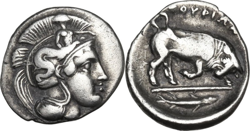 Greek Italy. Southern Lucania, Thurium. AR Triobol,400-350 B.C. Obv. Head of Ath...