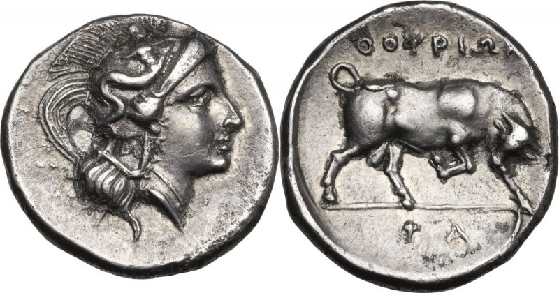 Greek Italy. Southern Lucania, Thurium. AR reduced Nomos, after 280 BC. Obv. Hea...