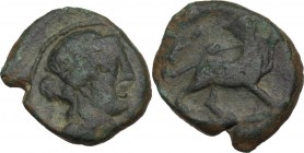Greek Italy. Central Italy, uncertain mint. Capua or Minturnae(?). AE 21.5 mm. Late 90s-early 80s BC. Obv. Head of Dionysos right, wearing ivy wreath....