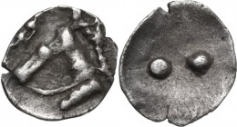 Sicily. Gela. AR Dionkion, c. 490-475 BC. Obv. Head of bridled horse left. Rev. Two pellets . HGC 2 377; Jenkins, Gela 202. AR. 0.04 g. 5.00 mm. Very ...