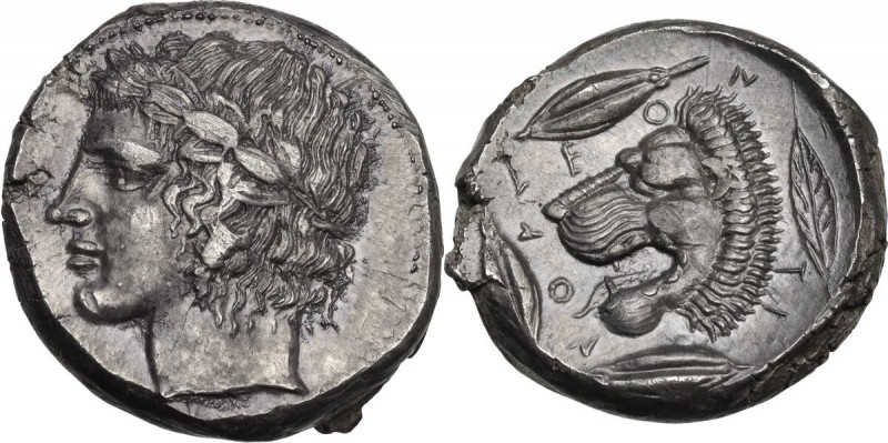 Sicily. Leontini. AR Tetradrachm, c. 430-425 BC. From a reverse die signed by th...