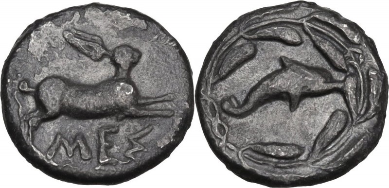 Sicily. Messana. AR Litra, 425-421 BC. Obv. Hare springing right; below, ΜΕΣ. Re...