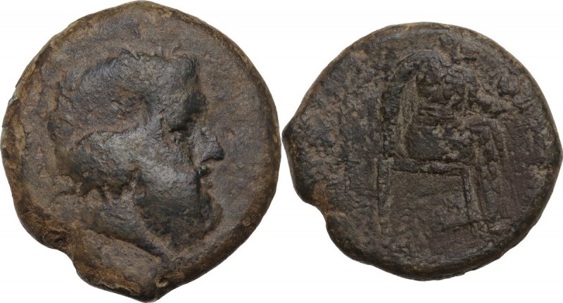 Sicily. Petra. AE Hemilitron, 344-336 BC. Obv. Laureate head of Zeus right; [ΠET...