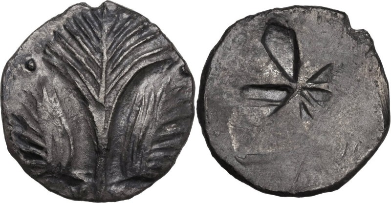 Sicily. Selinos. AR Didrachm, c. 540-515 BC. Obv. Selinon leaf; pellets to upper...