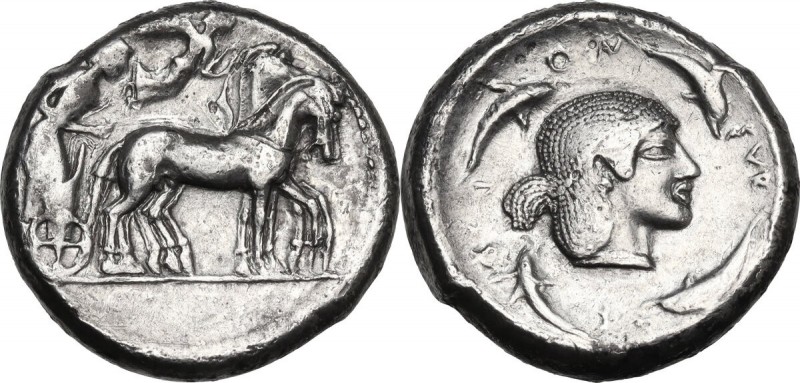 Sicily. Syracuse. Gelon I (485-478 BC). AR Tetradrachm, c. 480-478 BC. Obv. Char...