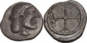 Sicily. Syracuse. Deinomenid Tyranny (485-466 BC). AR Litra. Obv. Diademed head of Arethusa right. Rev. Wheel of four spokes. SNG ANS 116; Cf. Boehrin...