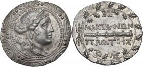 Continental Greece. Macedon. Under roman rule. AR Tetradrachm, after 168 BC. Obv. Diademed head of Artemis right with quiver over shoulder in the cent...