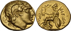 Continental Greece. Kings of Thrace. Lysimachos (305-281 BC.). AV Stater, Kalchedon (?) mint, struck c. 215-210 BC. Obv. Diademed head of Alexander th...