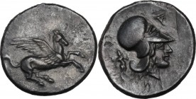 Continental Greece. Epeiros, Ambrakia. AR Stater, c. 404-360 BC. Obv. Pegasos flying right; A below. Rev. Helmeted head of Athena right; A above; to l...