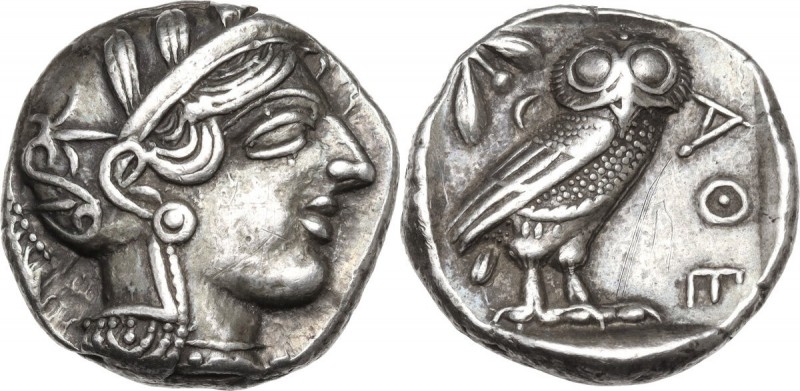 Continental Greece. Attica, Athens. AR Tetradrachm, c. 454-404 BC. Obv. Helmeted...