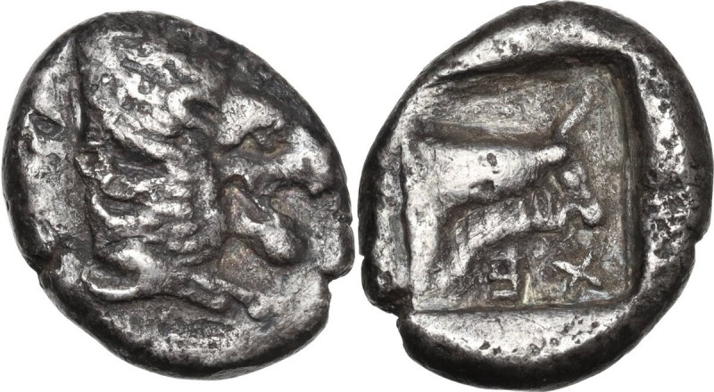 Greek Asia. Caria, Chersonesus. AR Drachm, 500-480 BC. Obv. Forepart of roaring ...