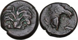 Punic Sardinia. AE 16.5 mm. Circa 350/40-320/300 BC. Uncertain mint. D/ Palm tree with two clusters of dates. R/ Horse's head right. Lulliri pl. 1, 4;...
