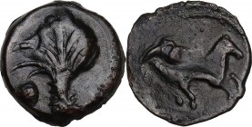 Punic Sardinia. AE 16.5 mm. Circa 350/40-320/300 BC. Uncertain mint. D/ Palm tree with two clusters of dates. R/ Horse's head right. Lulliri pl. 1, 4;...