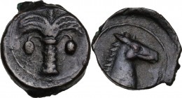 Punic Sardinia. AE 19.5 mm. Circa 330-300 BC. Uncertain mint. D/ Palm tree with two clusters of dates and three branches on each side, one on top. R/ ...