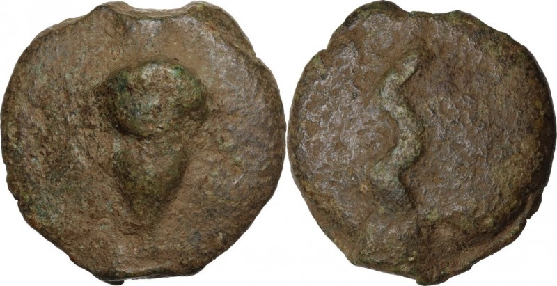 Dioscuri/Mercury series. AE Cast Semuncia, c. 280 BC. Obv. Acorn. Rev. Σ. Cr. 14...