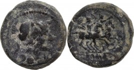 L–T series. AE Sextans, 214-212 BC, Luceria mint. Obv. Head of Minerva right, wearing Corinthian helmet; below chin, L and below neck truncation, two ...