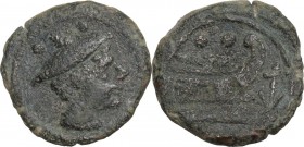 Anchor (third series). AE Sextans, c. 169-158 BC. Obv. Bust of Mercury right; above, two pellets. Rev. Prow right; above, two pellets; before, anchor;...