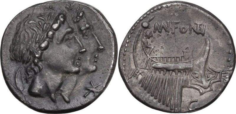 Mn. Fonteius. AR Denarius, 108-107 BC. Obv. Jugate and laureate heads of Dioscur...