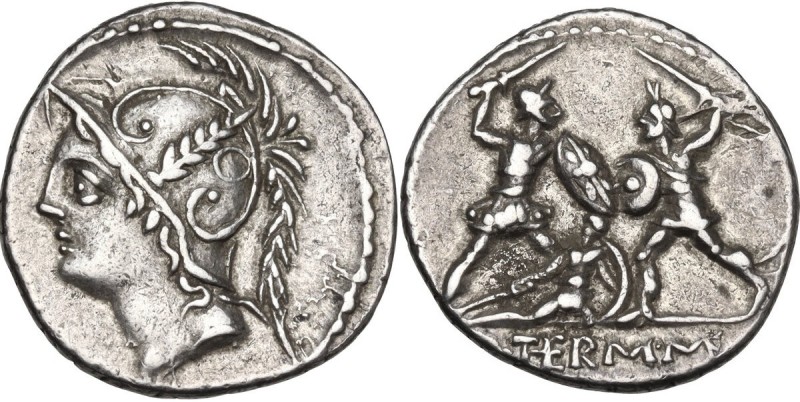 Q. Thermus M.f. AR Denarius, 103 BC. Obv. Helmeted head of Mars left. Rev. Roman...