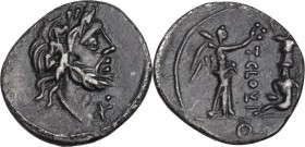 T. Cloelius. AR Quinarius, 98 BC. Obv. Head of Jupiter right; before neck, X and dot. Rev. Victory standing right, crowning a trophy placed on a Gauli...