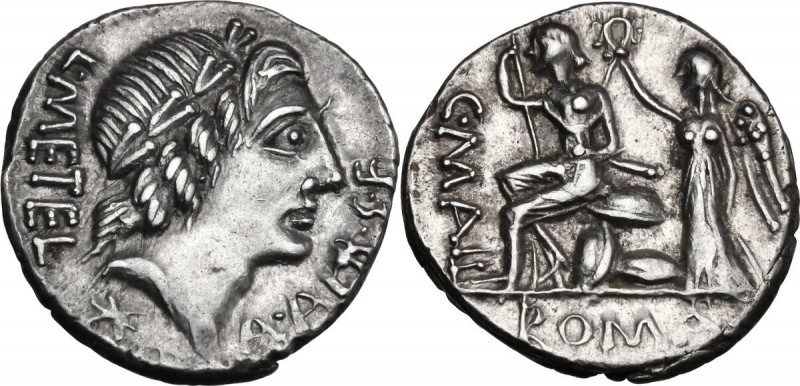 C. Poblicius Malleolus, A. Postumius Sp. f. Albinus and L. Metellus. AR Denarius...