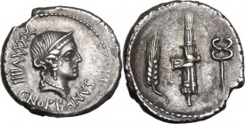 C. Norbanus. AR Denarius, 83 BC. Obv. Diademed head of Venus right; behind, XXXXVIIII; below, C. NORBANVS. Rev. Ear of corn, fasces with axe and caduc...