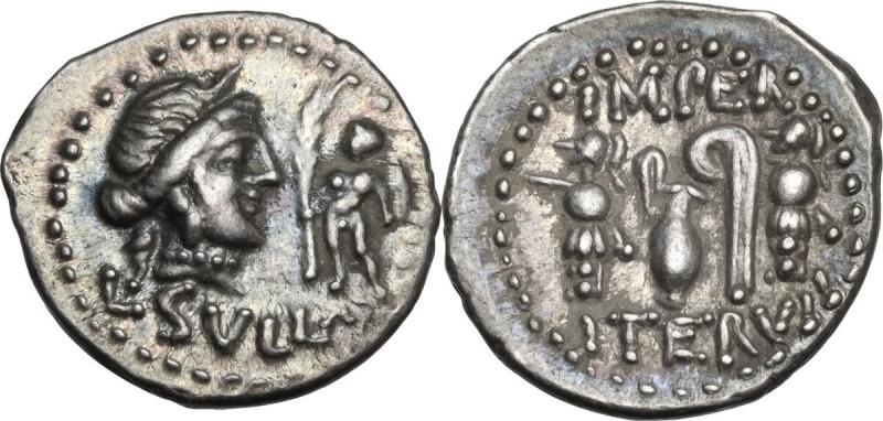 L. Sulla. AR Denarius, 84-83 BC. Obv. Diademed head of Venus right; in right fie...