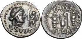 L. Sulla. AR Denarius, 84-83 BC. Obv. Diademed head of Venus right; in right field, Cupid standing left, holding palm branch; below, L. SVLLA. Rev. Ca...
