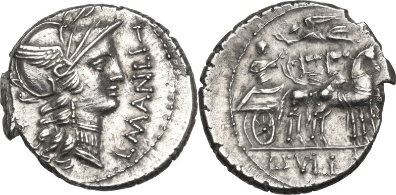 L. Manlius Torquatus. AR Denarius, 82 BC. Obv. L. MANLI -I PRO. Q. Helmeted head...