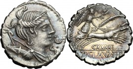 Ti. Claudius Ti. f. Ap. n. Nero. AR Denarius serratus, 79 BC. Obv. Draped bust of Diana right, bow and quiver on shoulder; before chin, SC. Rev. Victo...