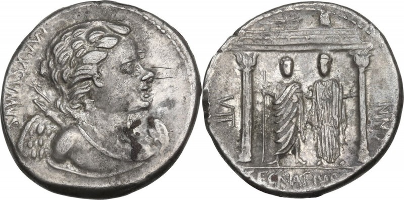 Cn. Egnatius Cn. f. Cn. n. Maxsumus. AR Denarius, 75 BC. Obv. MAXSVMVS. Winged b...