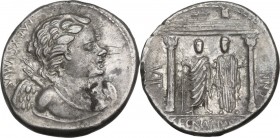 Cn. Egnatius Cn. f. Cn. n. Maxsumus. AR Denarius, 75 BC. Obv. MAXSVMVS. Winged bust of Cupid right, bow and quiver of arrows over shoulder. Rev. Disty...