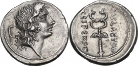 M. Plaetorius M. f. Cestianus. AR Denarius, 69 BC. Obv. Young male head right; behind, pedum. Rev. Caduceus between M. PLAETORI and CEST. EX. S.C. Cr....