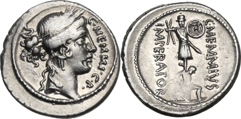 C. Memmius C.f. AR Denarius, 56 BC. Obv. C. MEMMI C.F. before head of Ceres righ...