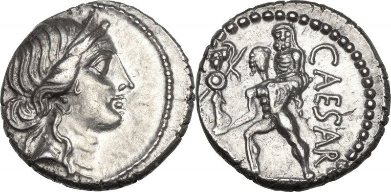 Julius Caesar. AR Denarius, 47-46 BC. Obv. Diademed head of Venus right. Rev. CA...