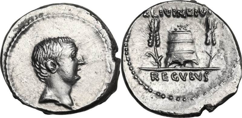 L. Livineius Regulus. AR Denarius, 42 BC. Obv. The head of the praetor L. Livine...