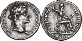 Tiberius (14-37 d.C.). AR Denarius "Tribute Penny" type. Lugdunum mint, 36-37 AD. Obv. TI CAESAR DIVI AVG F AVGVSTVS. Laureate head right. Rev. PONTIF...