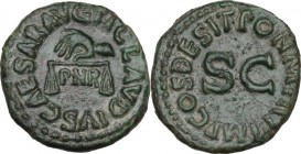 Claudius (41-54). AE Quadrans, 41 AD. Obv. TI CLAVDIVS CAESAR AVG. Hand left, holding pair of scales above PNR. Rev. PON M TR P IMP COS DES IT around ...