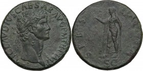 Claudius (41-54). AE Sestertius, 41-50 AD. Obv. TI CLAVDIVS CAESAR AVG PM T R P IMP. Laureate head right. Rev. SPES AVGVSTA SC. Spes advancing left, h...