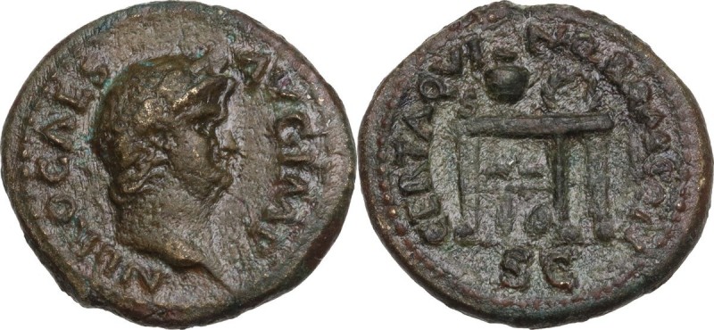 Nero (54-68). AE Semis. Obv. NERO CAES AVG IMP. Laureate head right. Rev. CERTA ...