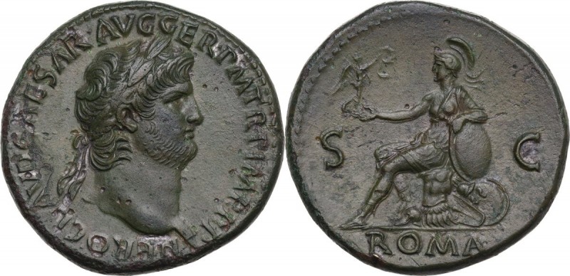 Nero (54-68). AE Sestertius, Rome mint. Obv. NERO CLAVD CAESAR AVG GER PM TR P I...