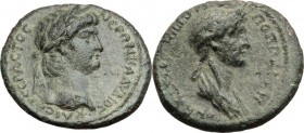 Nero with Poppaea. AE 20 mm. Thyatira mint, Lydia, c. 62 AD. Obv. NЄPΩN KΛAYΔIOC KAICAP CЄBACTOC. Laureate head of Nero right. Rev. ΠOΠΠAIAN CЄBACTHN ...