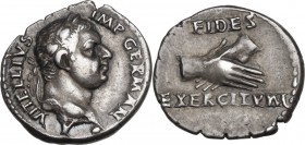 Vitellius (April – December 69). AR Denarius, Tarraco mint (?). Obv. A VITELLIVS – IMP GERMAN. Laureate head right, with globe at point of neck. Rev. ...